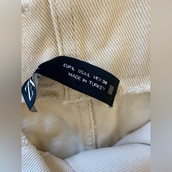 Zara cream button cargo tie belt button up mini skirt Large NWOT - Picture 7 of 7